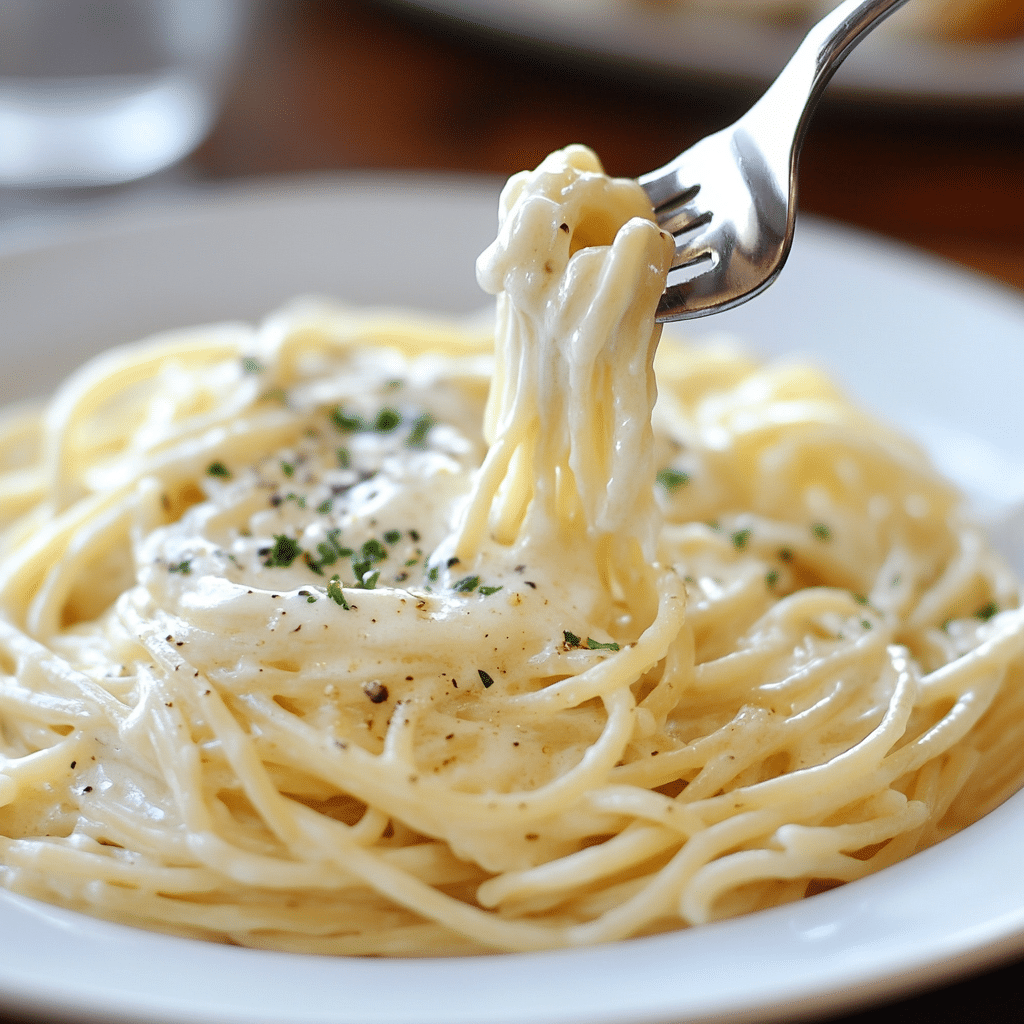 Creamy Alfredo Spaghetti with Parsley and Black Pepper