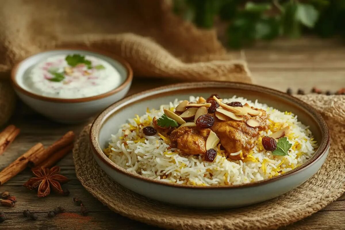 Traditional Biryani in Copper Handi with Aromatic Garnish