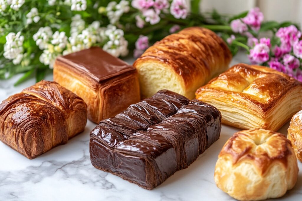 A selection of traditional French breakfast pastries.