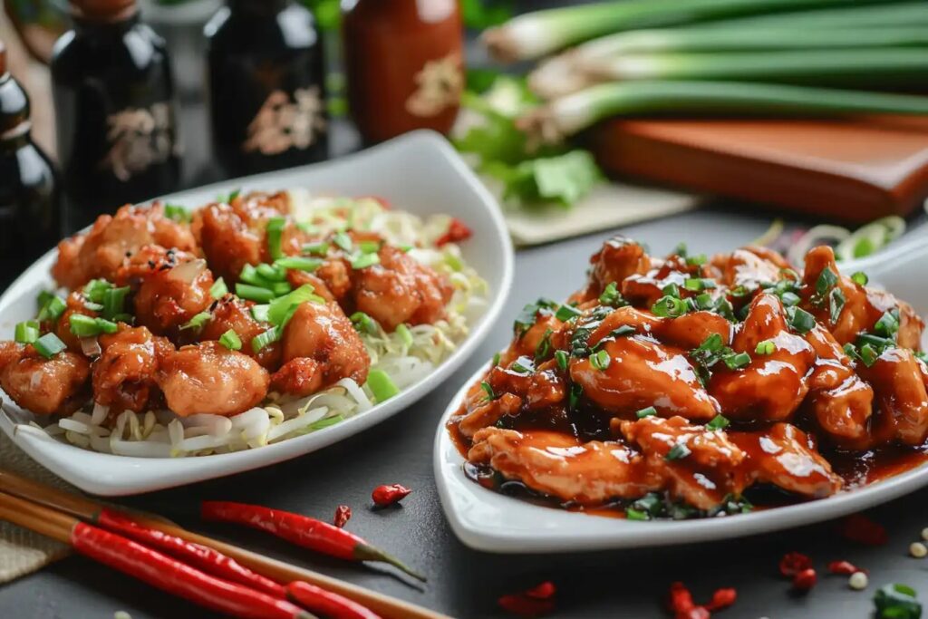 Dry and gravy versions of Chicken Manchurian on a plate