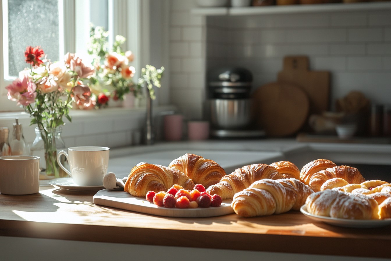 Assorted freshly baked breakfast pastries on a countertop.