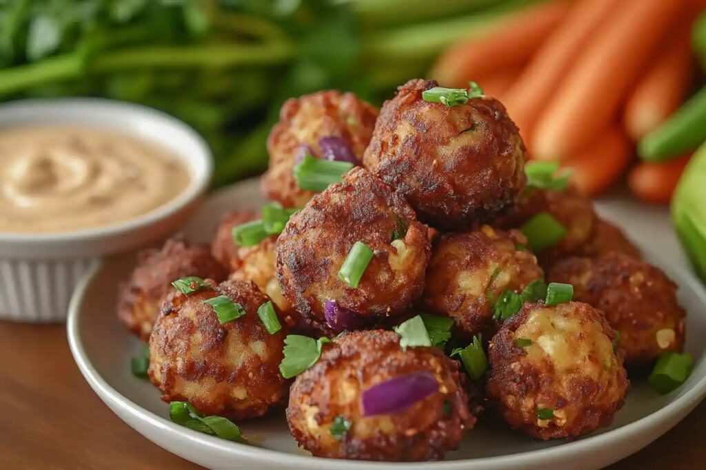 Air-fried vegetable Manchurian with homemade sauce.