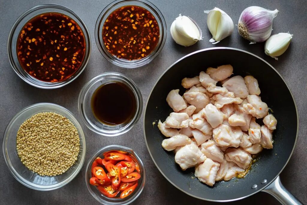 Chicken Manchurian preparation steps in a skillet and wok