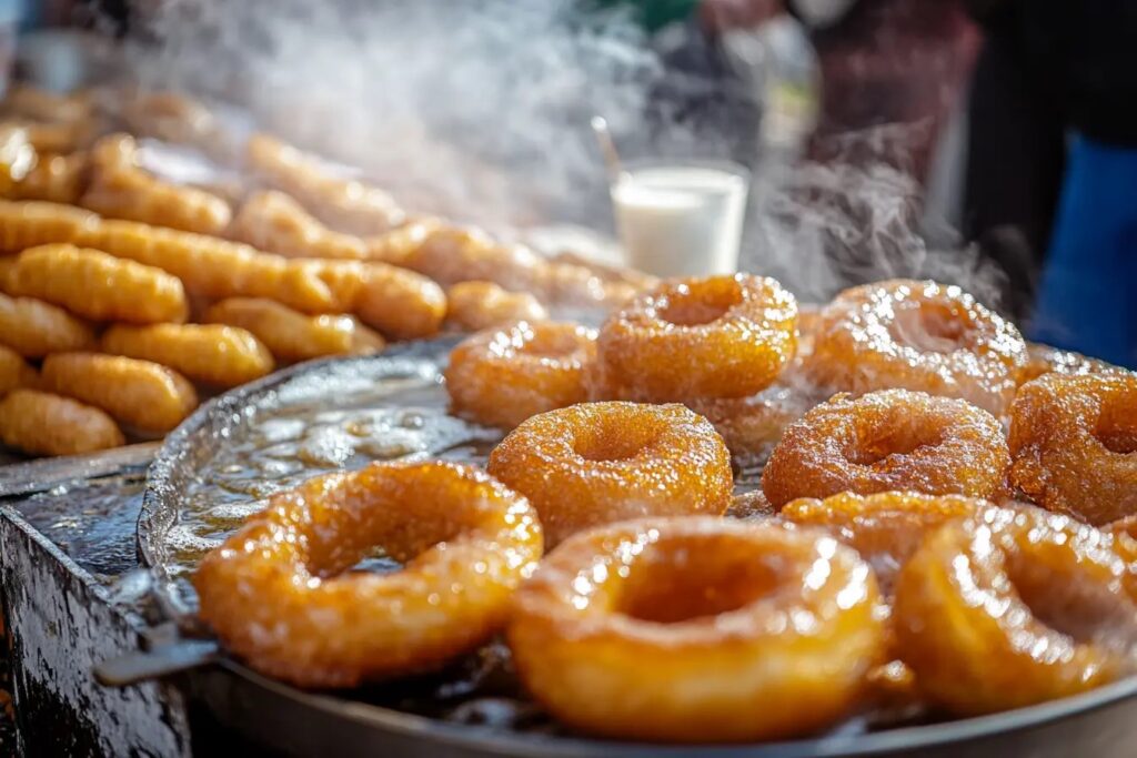 A delicious chocolate-glazed doughnut showcasing the appeal of fried ring-shaped breakfast pastries.