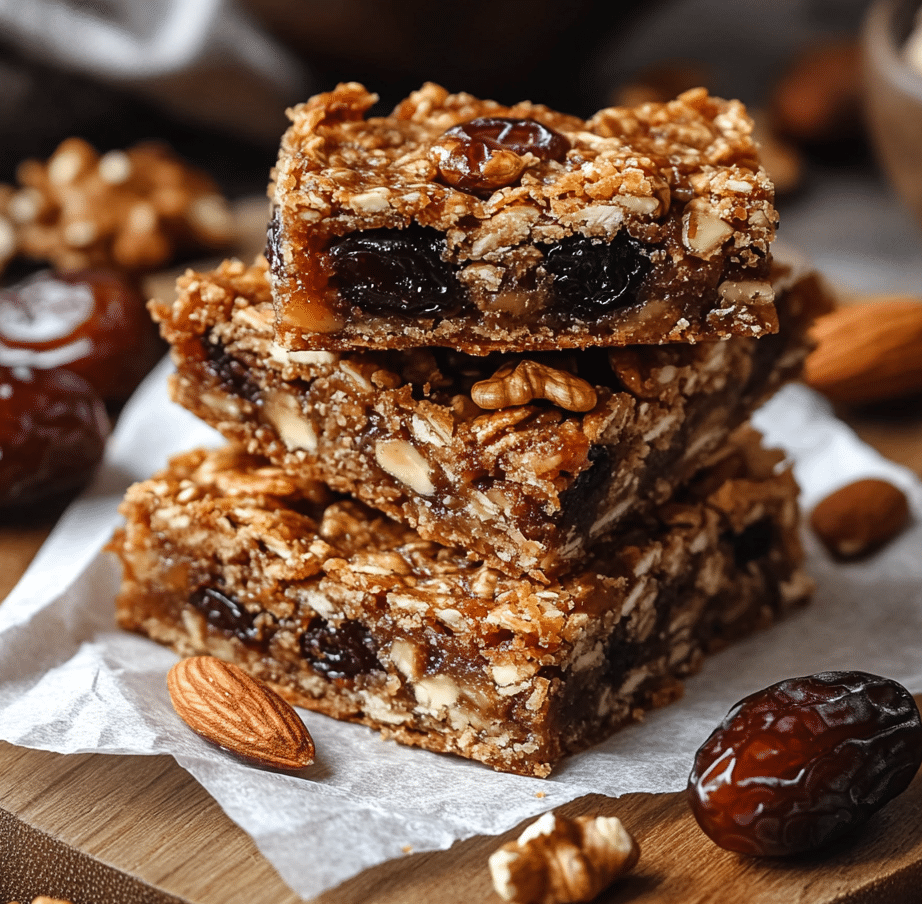 California Date and Nut Bars on rustic plate