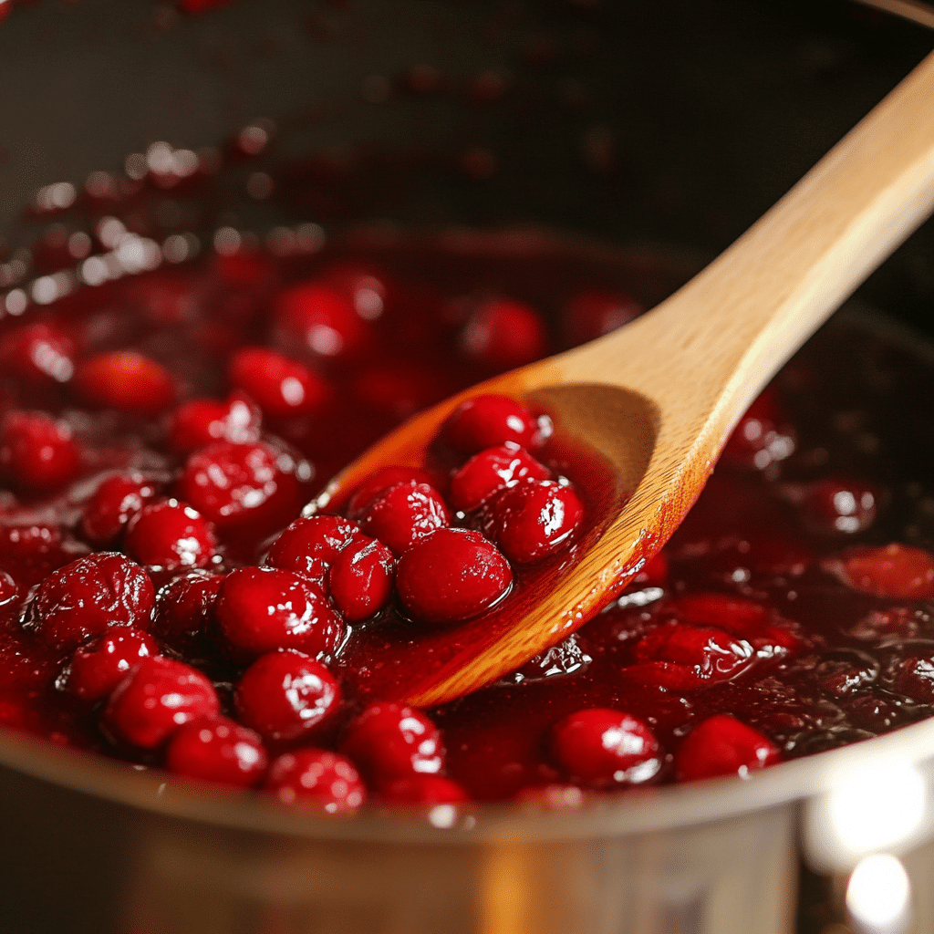 Cherry pie filling cooking in pot