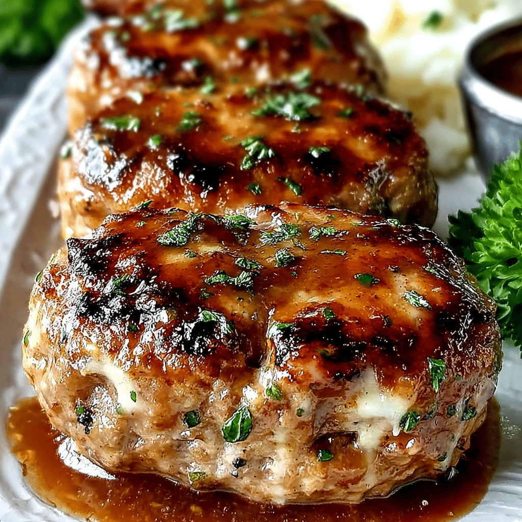 Juicy chicken and ground beef rolls sliced on a plate with tomato sauce and herbs