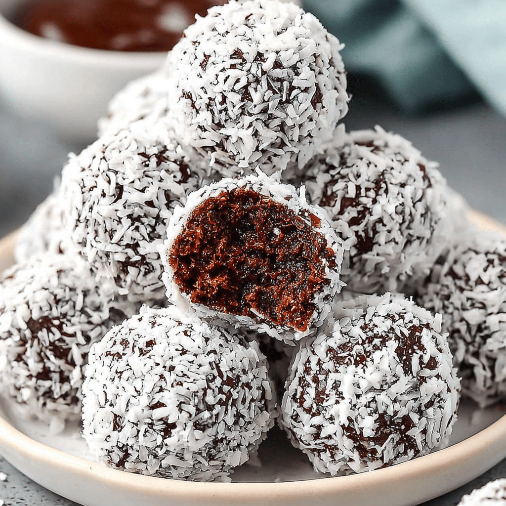 Classic Newfoundland Snowballs coated in coconut, arranged on a festive holiday platter.