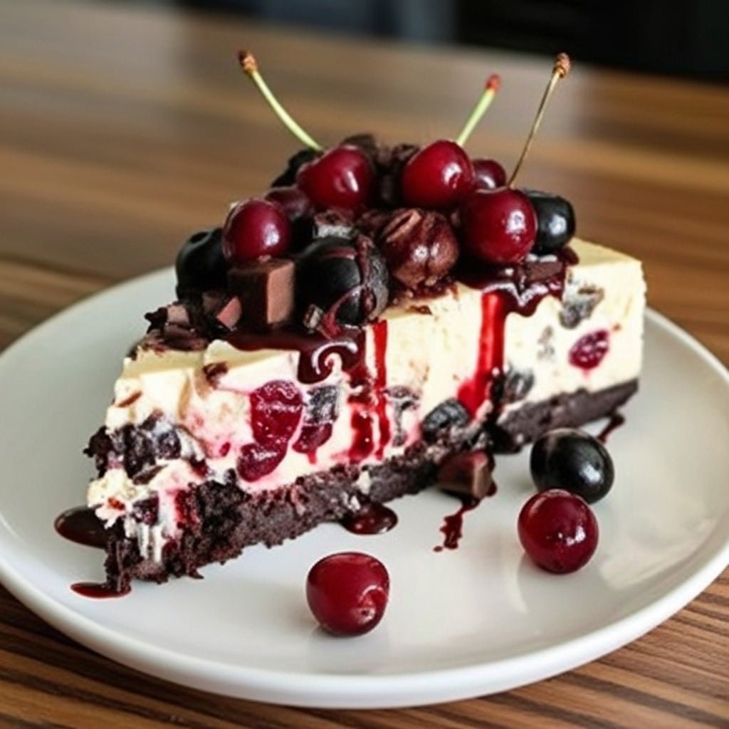 black forest cherry cheesecake with coconut pecan filling
