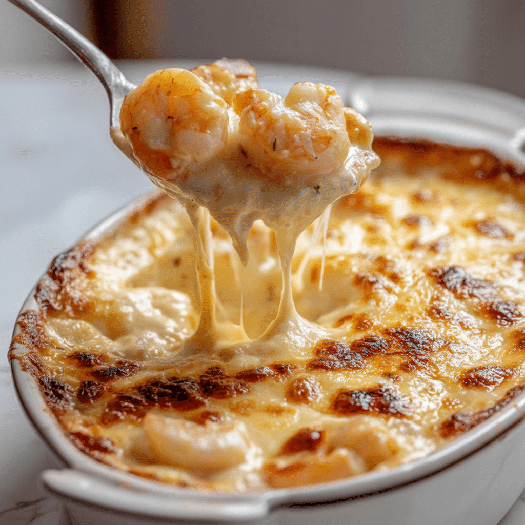 creamy shrimp gratin baked with cheese