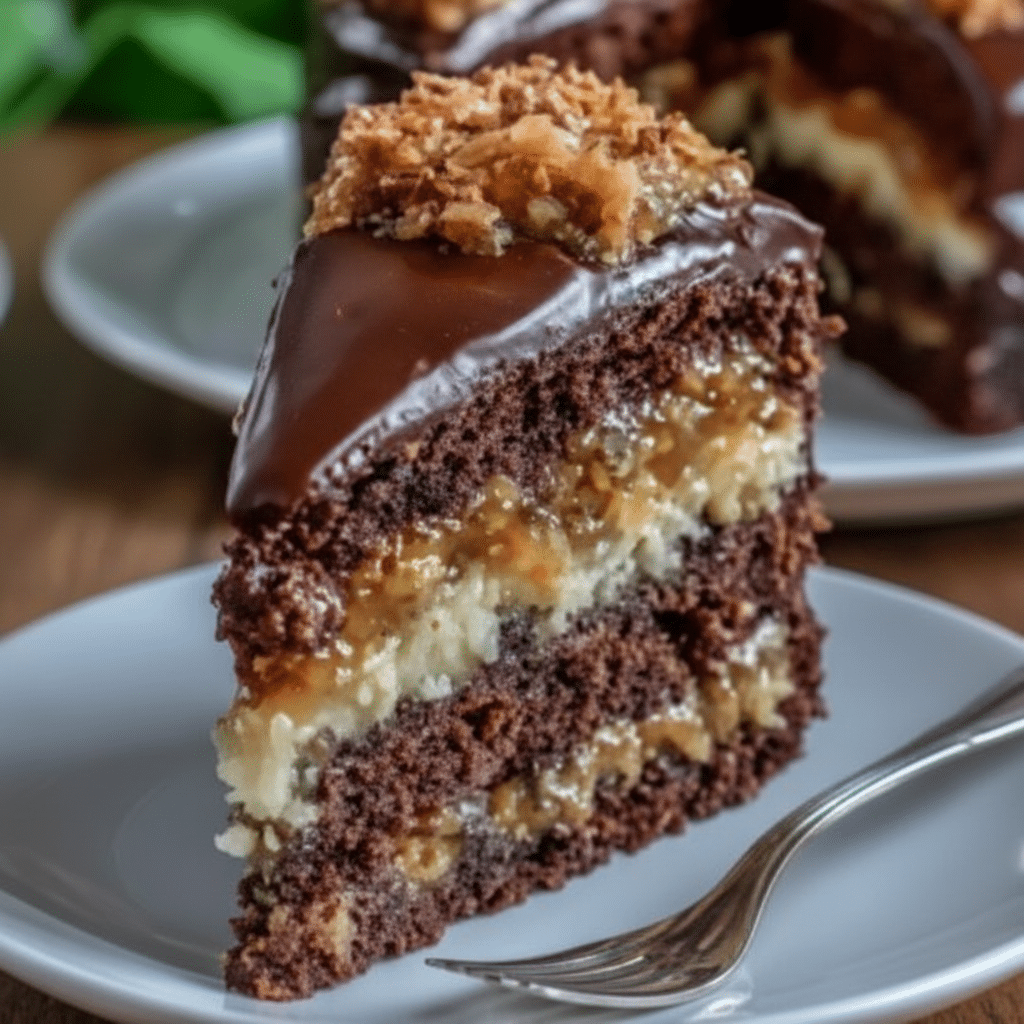 german chocolate cake with coconut pecan filling