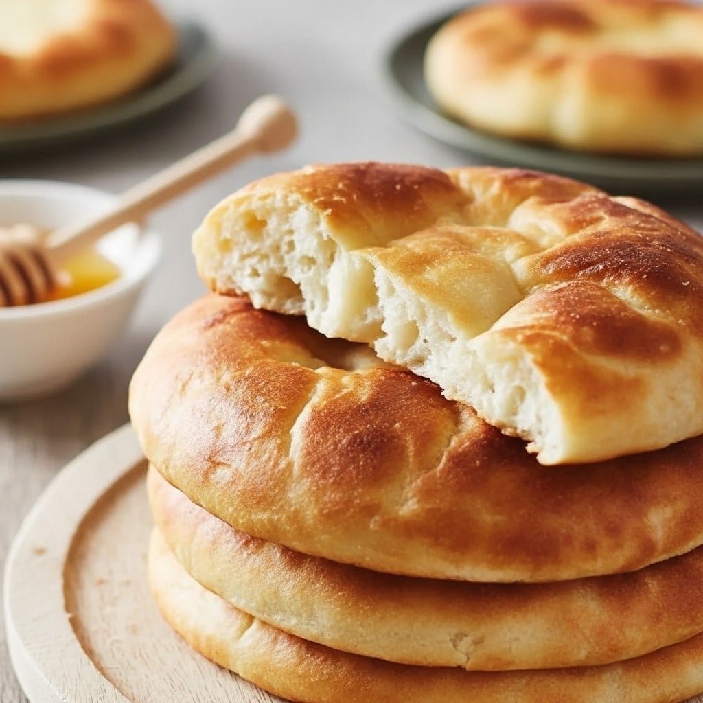 homemade bread rounds on baking sheet