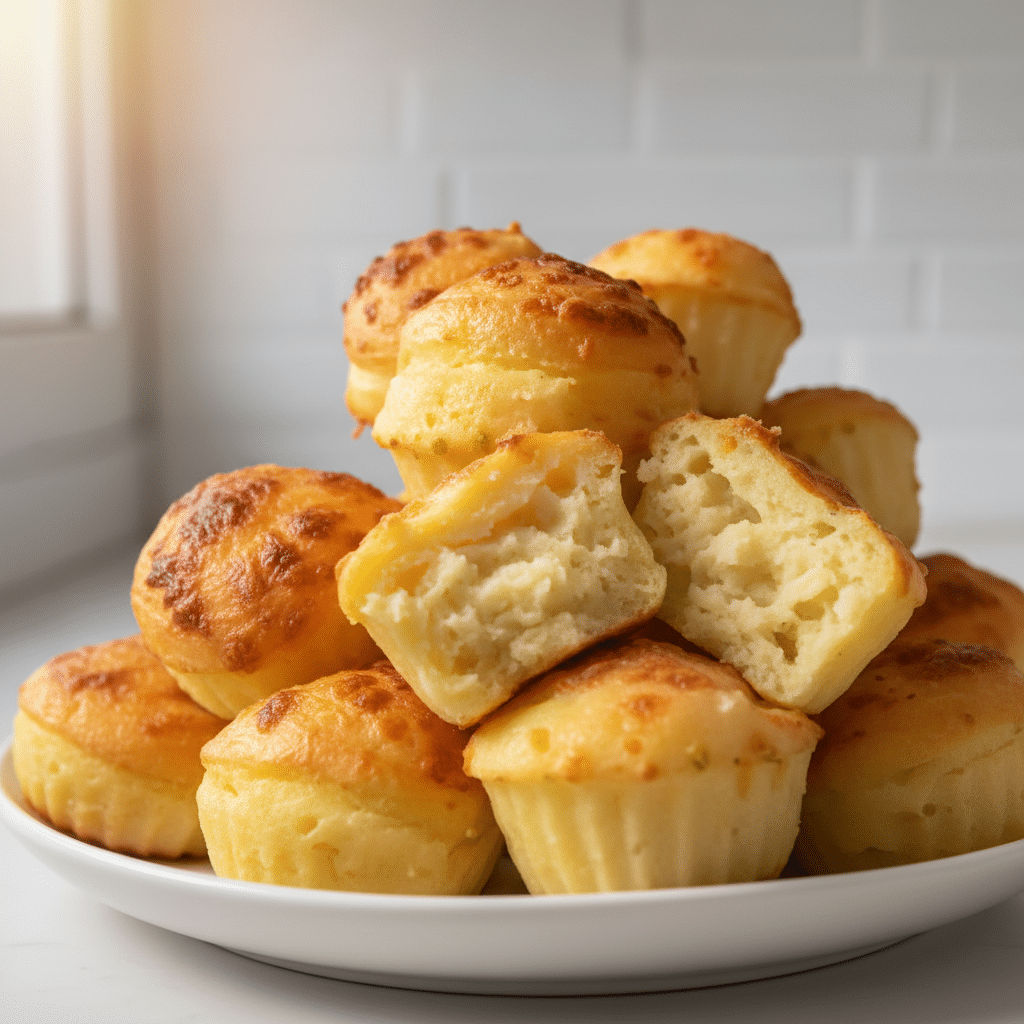 Cheesy mashed potato puffs baked until golden