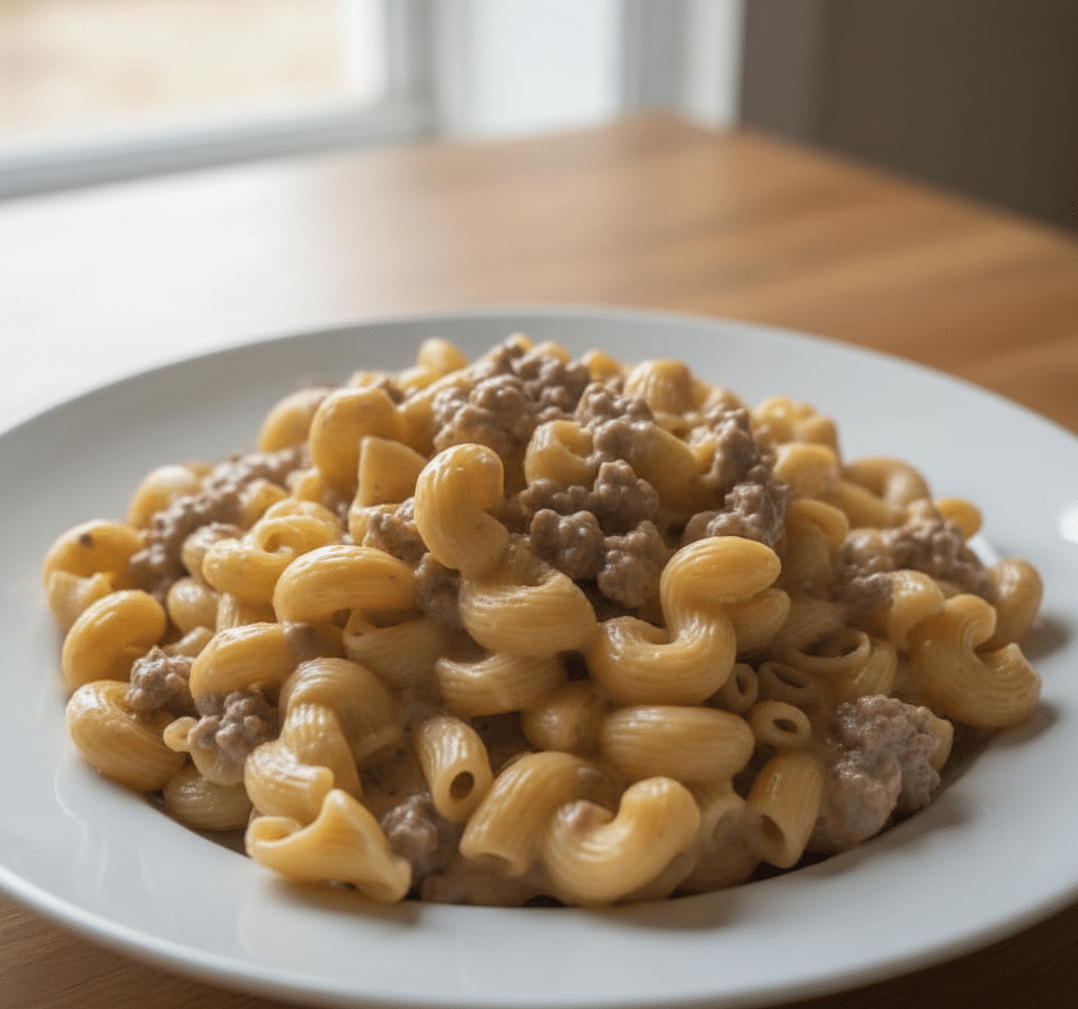 Creamy beef pasta served hot