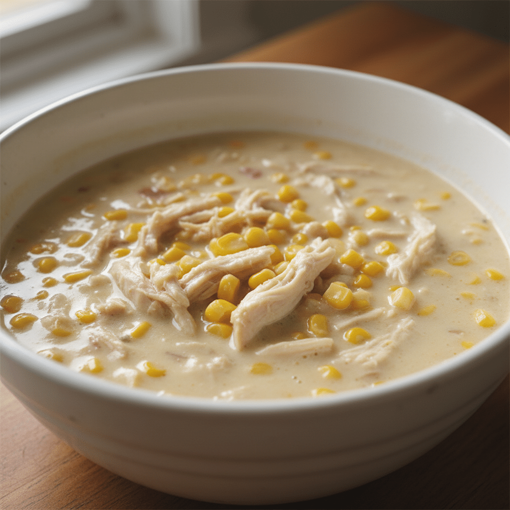Creamy chicken and corn soup served hot