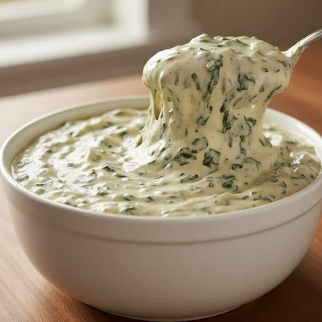Creamy spinach dip with melted cheese