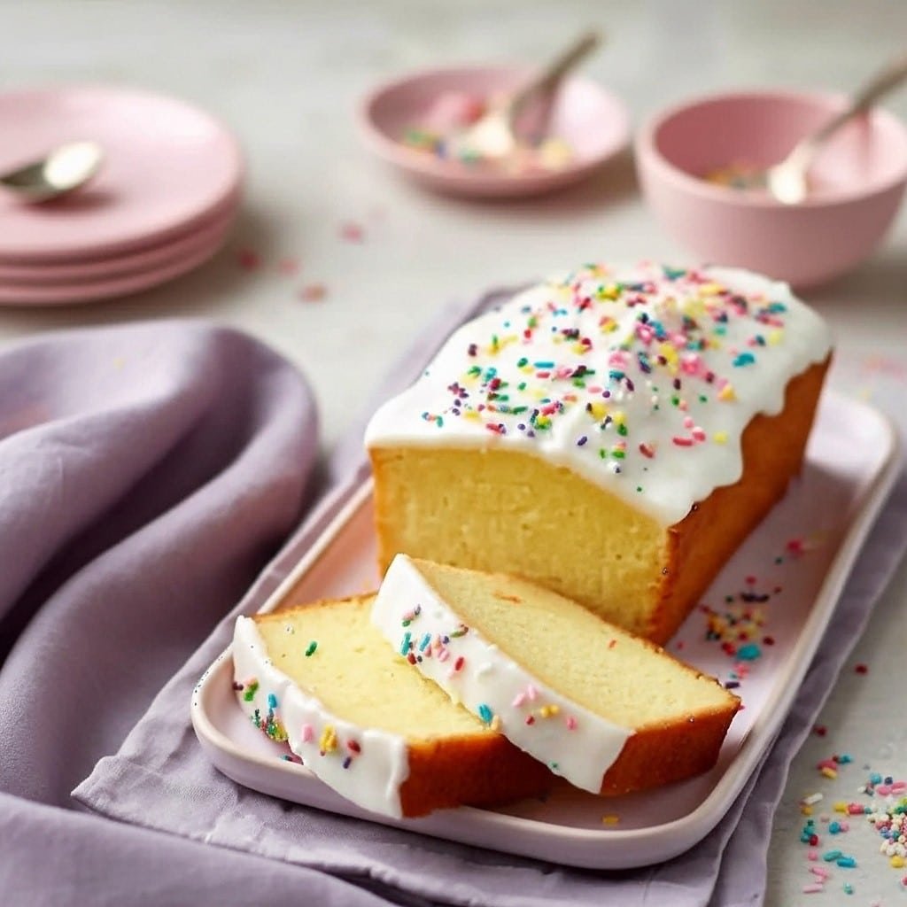 Fluffy vanilla sprinkle cake with colorful sprinkles