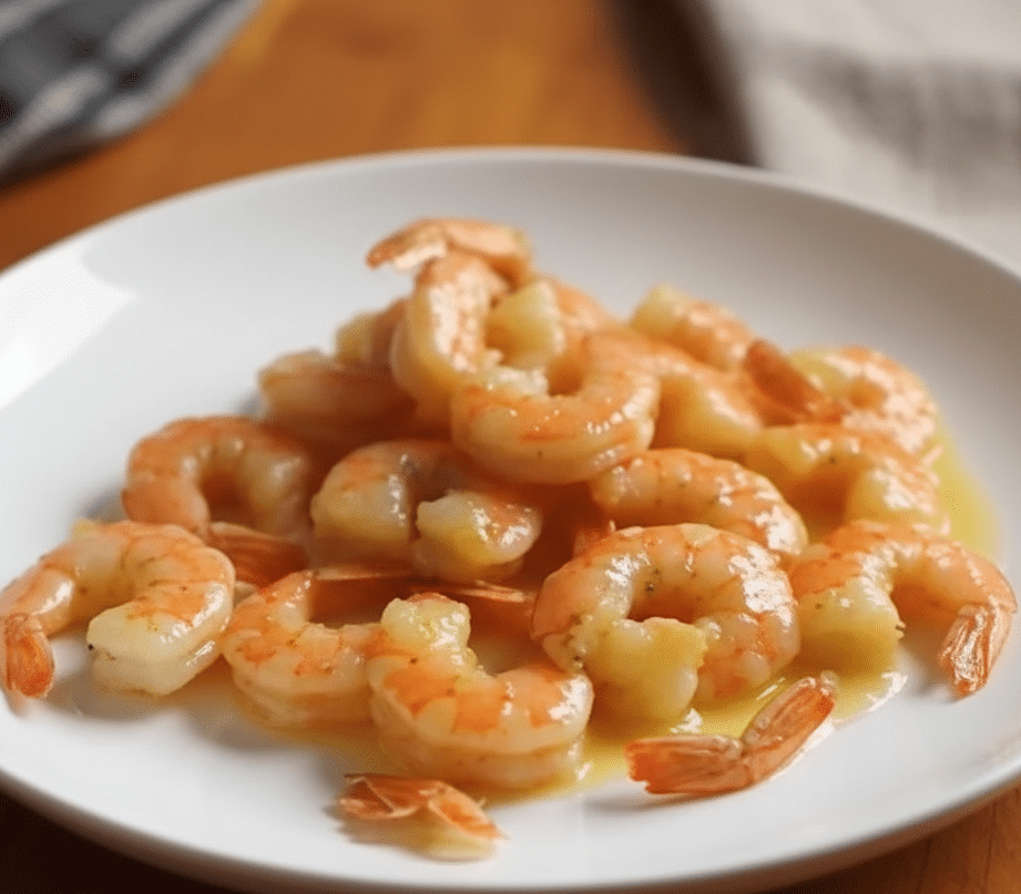 Garlic butter shrimp cooked in a skillet