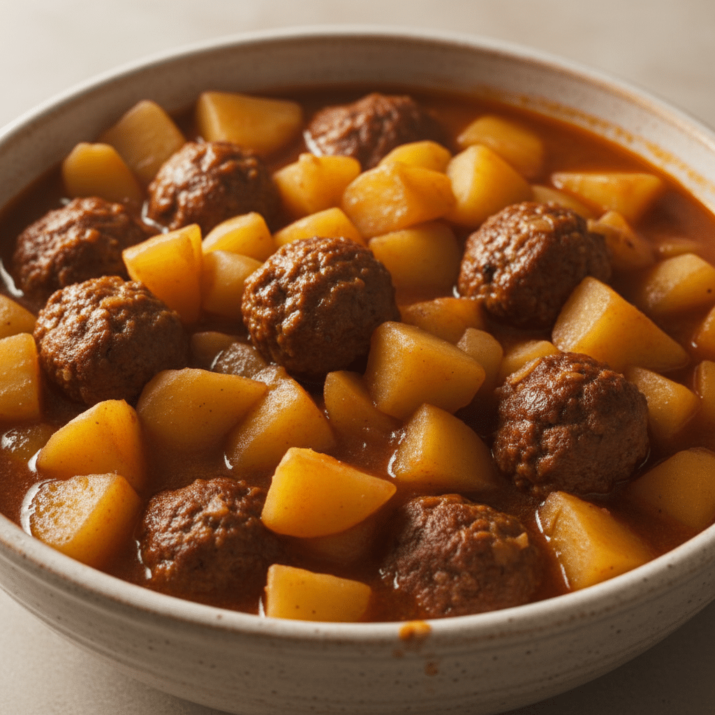 Hearty potato stew with flavorful beef meatballs