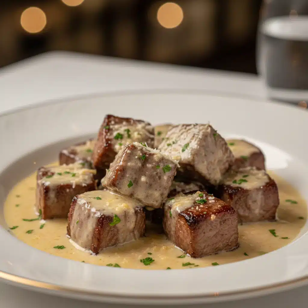 Tender Garlic Butter Steak Bites in a Rich Parmesan Cream Sauce
