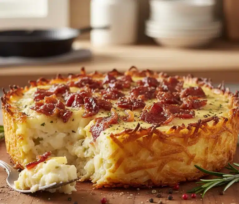 Crispy Hash Brown Crust Quiche Recipe with Prosciutto