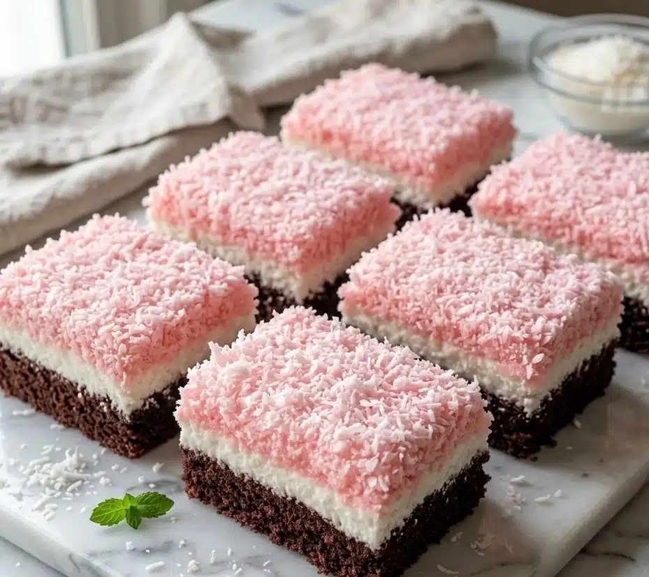 Pink Coconut Snowball Cake Bars