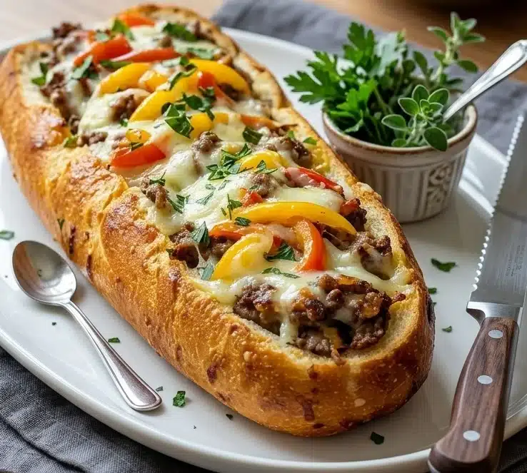 Cheesesteak-Stuffed Garlic Bread Recipe